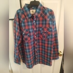 Blue and Red Plaid Button-Up Shirt